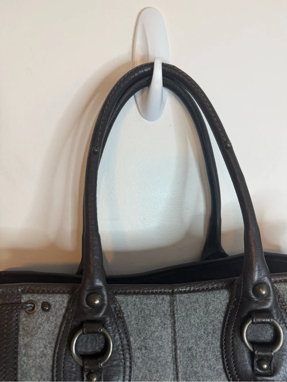 Banana Republic Vintage Y2K Wool Leather Drawstring Satchel Tote Bag